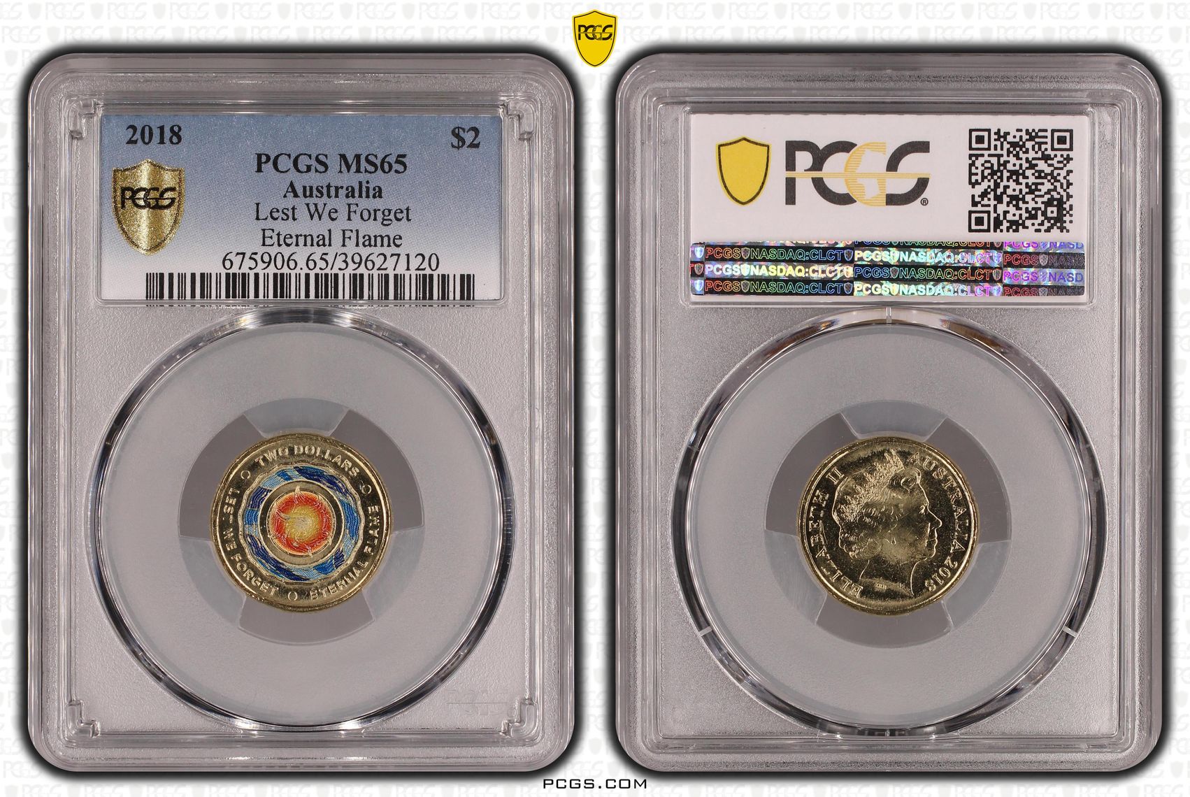 2018 Australia Two Dollar, $2 Lest We Forget - Eternal Flame PCGS - MS65 -120
