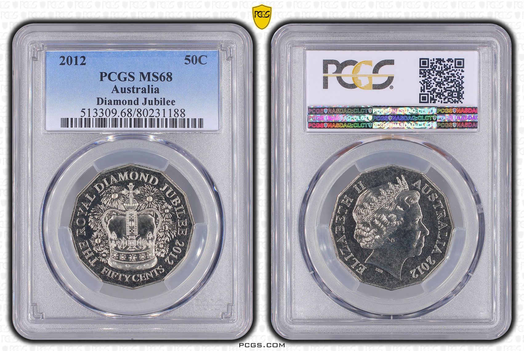 2012 Australian Fifty Cent, 50c Diamond Jubilee PCGS - MS68 -188