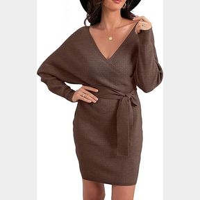 WOMEN'S V NECK BATWING LONG SLEEVE SEXY BACKLESS WRAP BODYCON SM