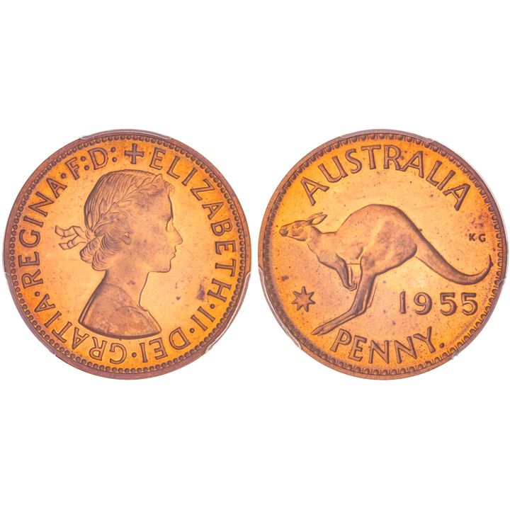 Elizabeth II, Penny, 1955-Y., PR 63RB