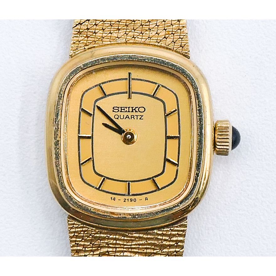 Ladies 14k Seiko Quartz Solid Gold Band Wrist Watch - 23 Grams TW