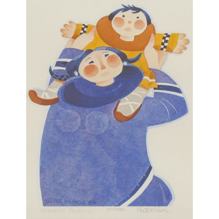 Rie Munoz ''Gambell Mother'' 1994 Signed Print. Framed 13.75'' x 12''