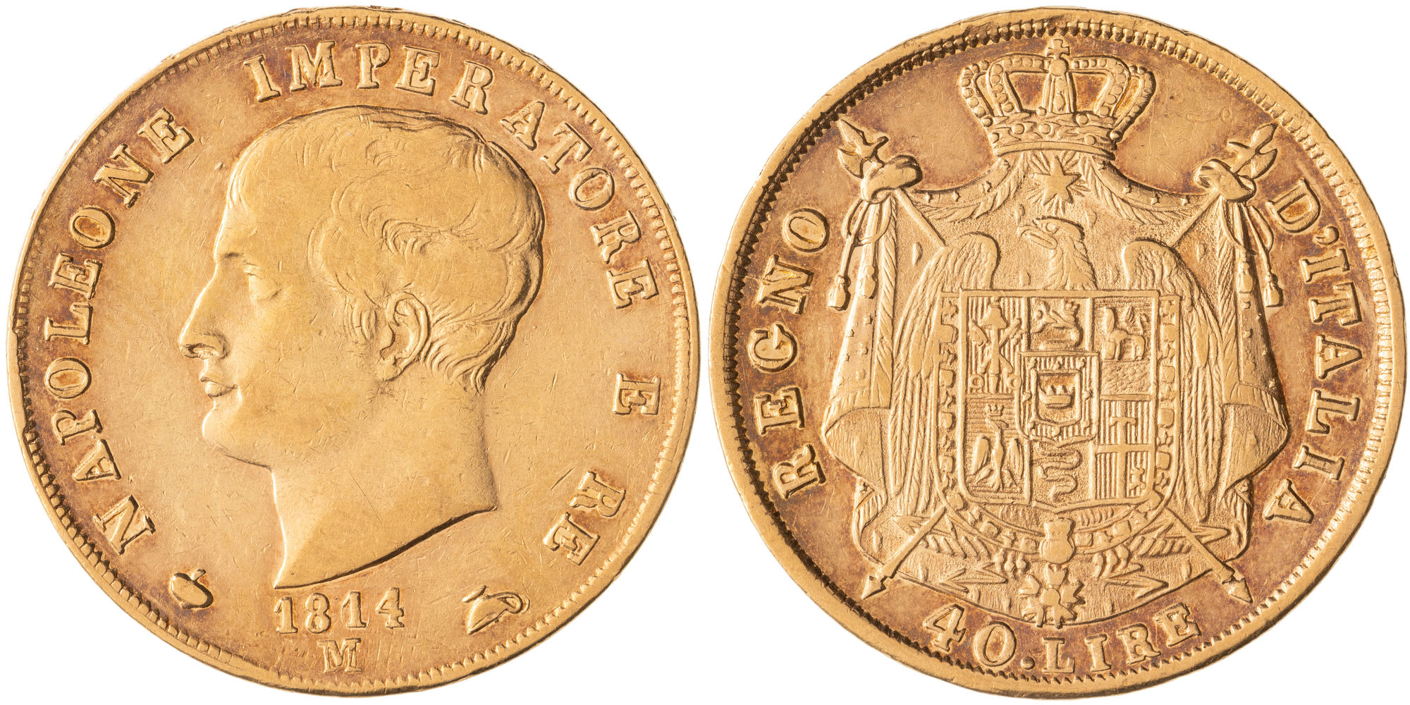 Italian States, Napoleon I, Napoleonic Kingdom, Forty Lire, 1814, Fine