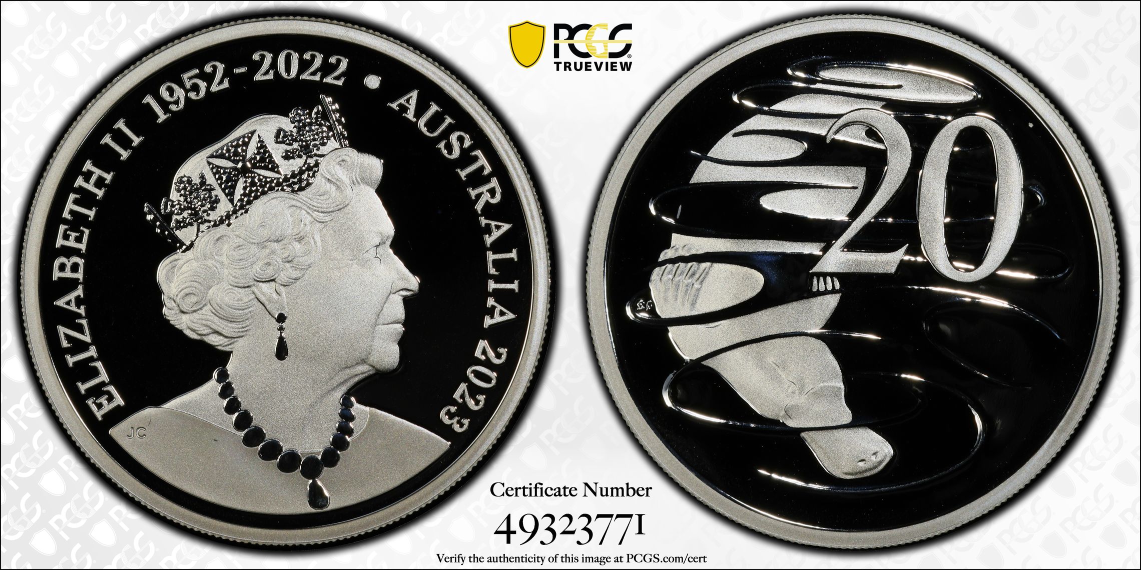 Queen Elizabeth II Memorial Silver, Twenty Cent, 2023, PCGS PR69DCAM