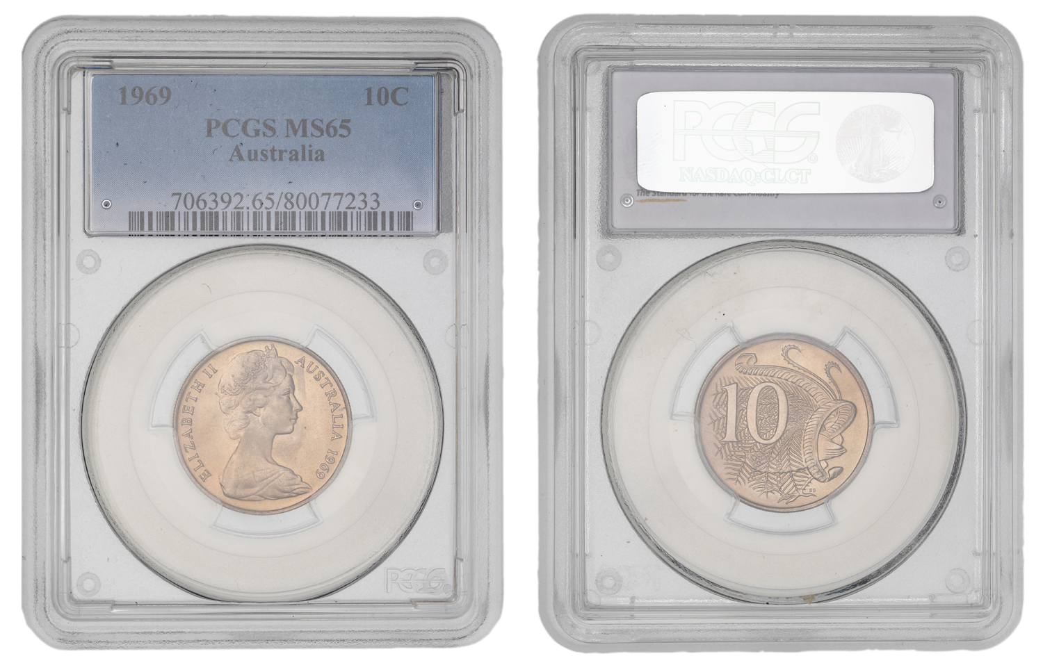 Elizabeth II, Ten Cent, 1969, PCGS MS65