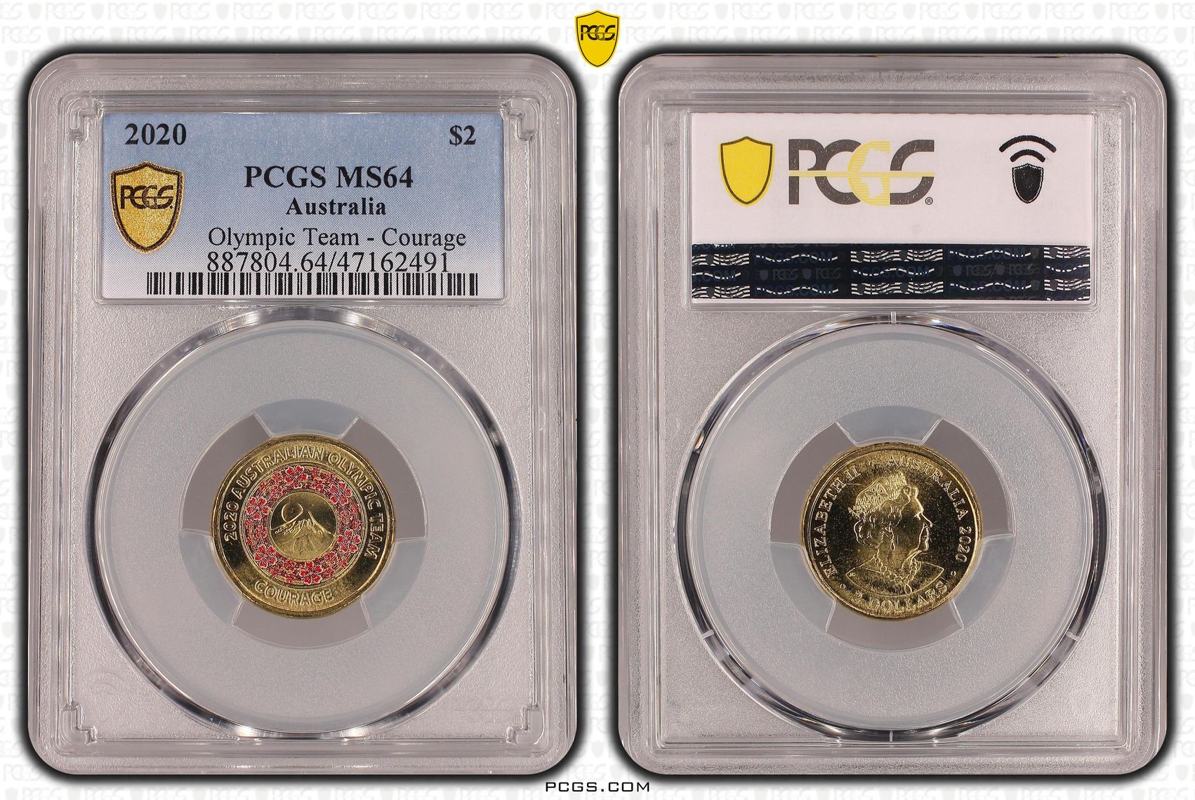 Elizabeth II, Olympic Team - Courage, Two Dollar, 2020, PCGS MS64