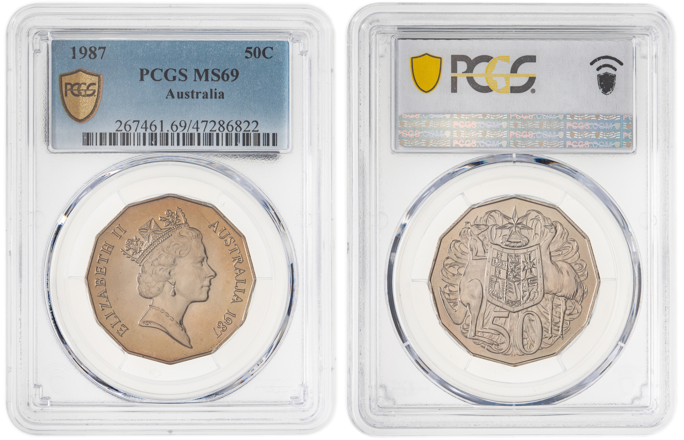 Elizabeth II, Pop 2/0, Fifty Cent, 1987, PCGS MS69