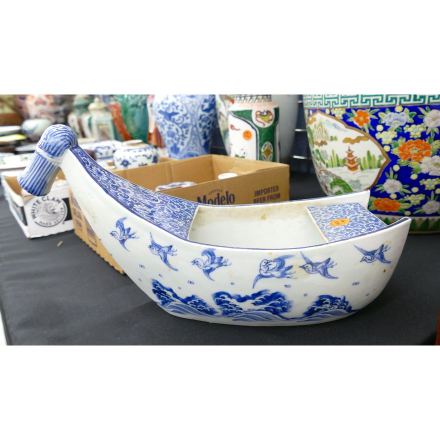 Japanese Arita Porcelain Boat Shaped Ikebana 14''