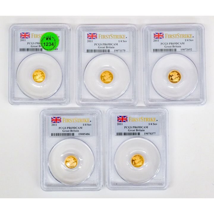 5pc 2011 Great Britian Gold 1/4 Sovereign Coins PCGS PR69 First Strike