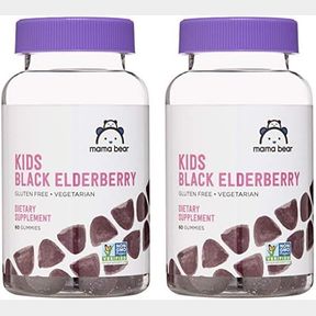 AMAZON BRAND - MAMA BEAR VEGETARIAN KIDS BLACK ELDERBERRY GUMMIES 300 MG WITH VITAMINS C, D, E AND ZINC, IMMUNE SYSTEM SUPPORT, 60