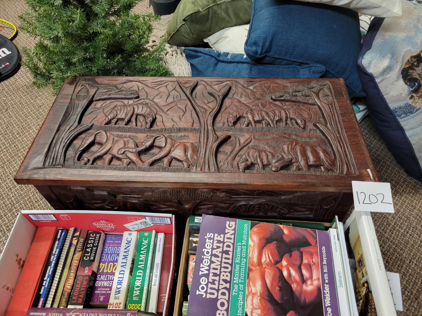 African Themed Wood Carved Chest | Midwest Auctions, LLC
