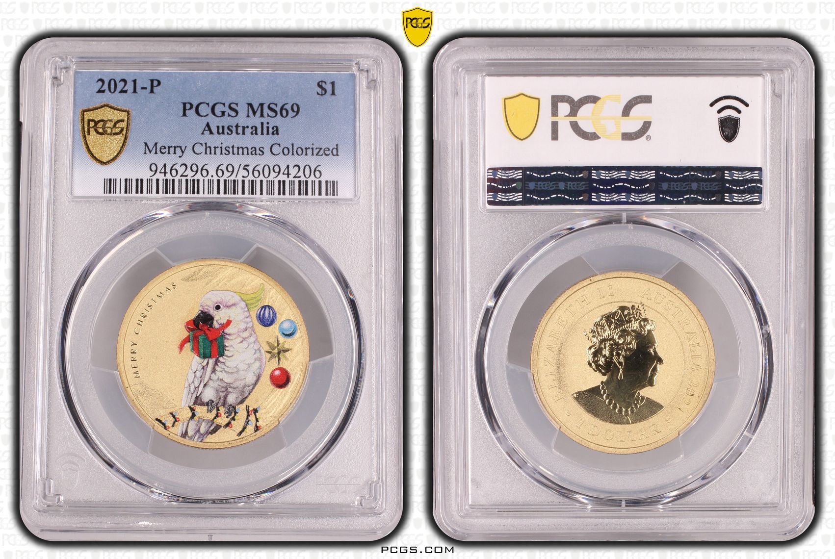 Merry Christmas Colorized, One Dollar, 2021-P, PCGS MS69