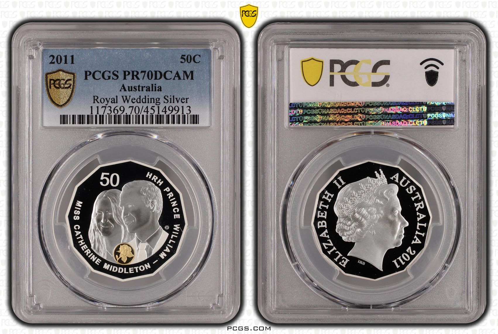 2011 Australia Fifty Cent, 50c Silver Proof Royal Wedding Silver PCGS - PR70DCAM POP 5/0 -913