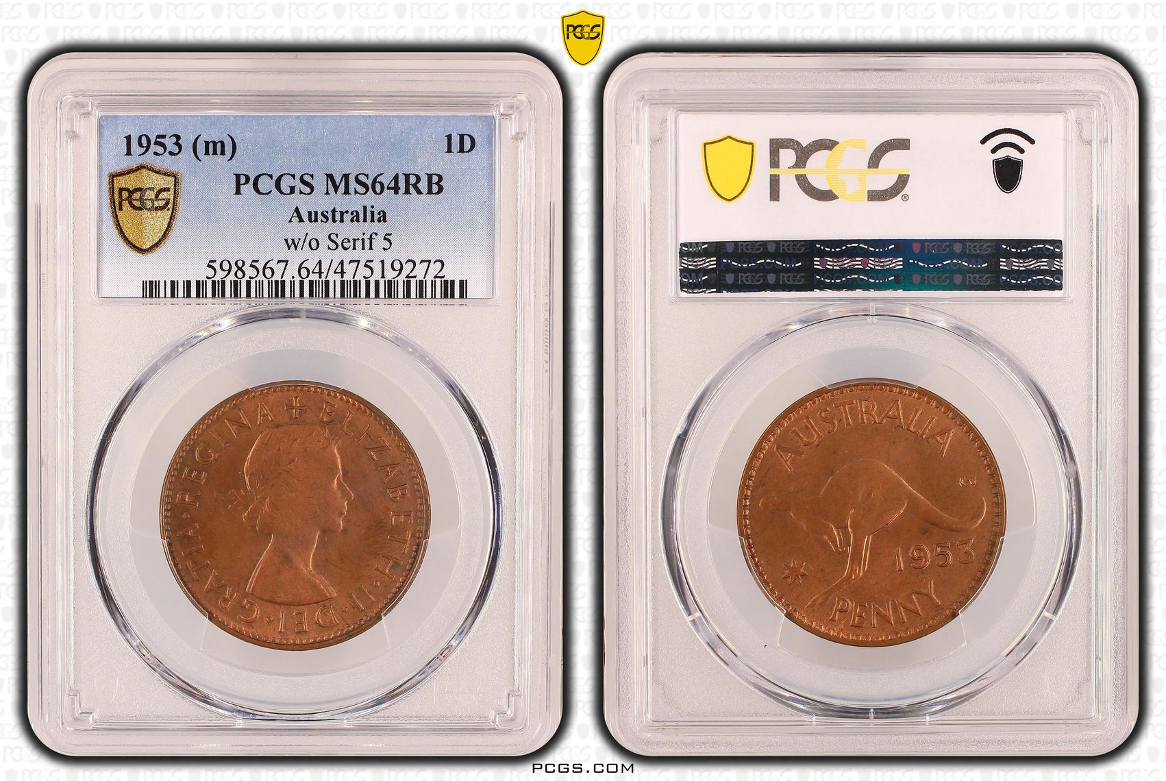 One Penny, 1953, w/o Serif 5, POP Report 3/0, PCGS MS 64RB