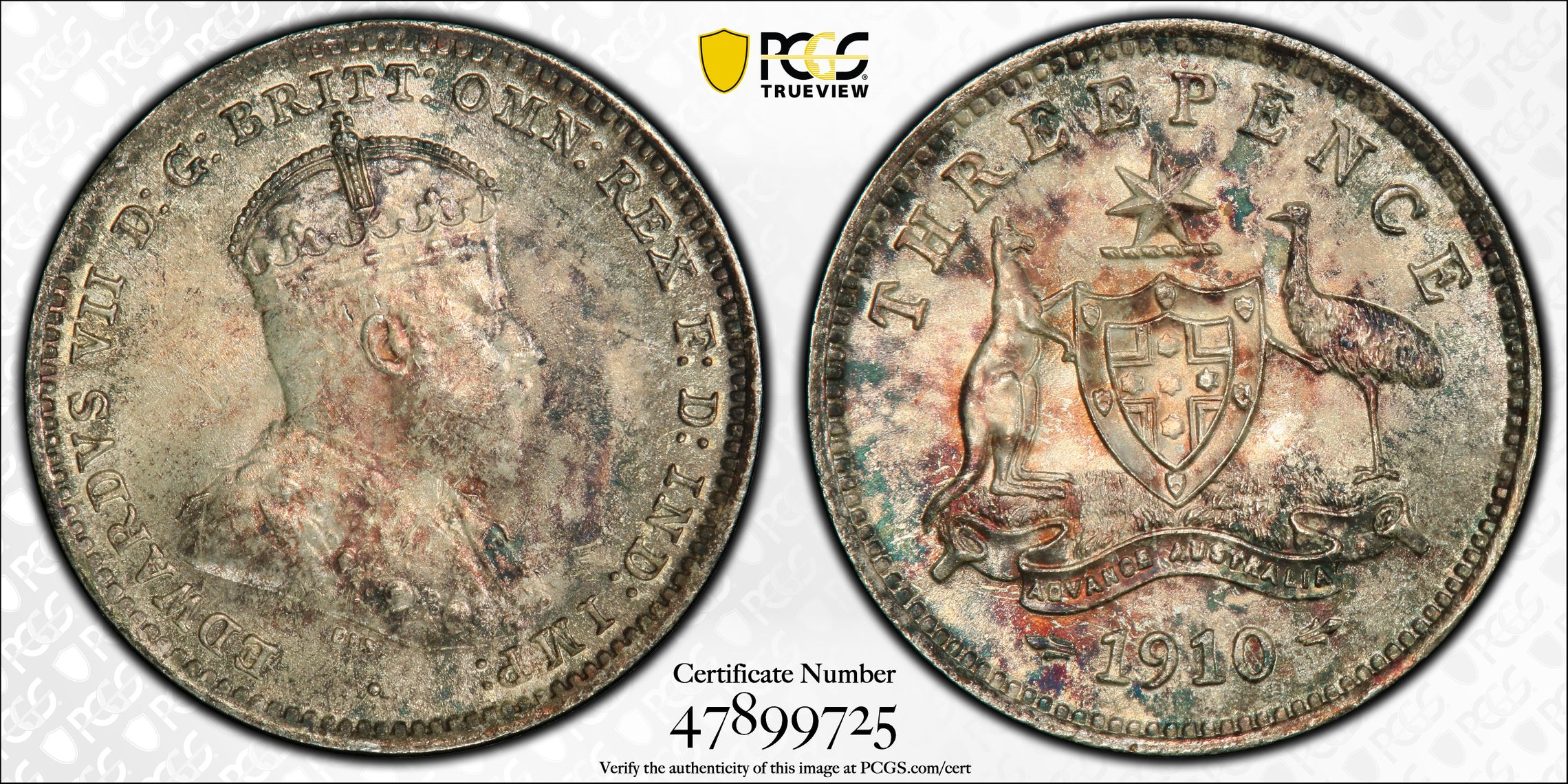 Edward VII, Threepence, 1910, PCGS MS64+