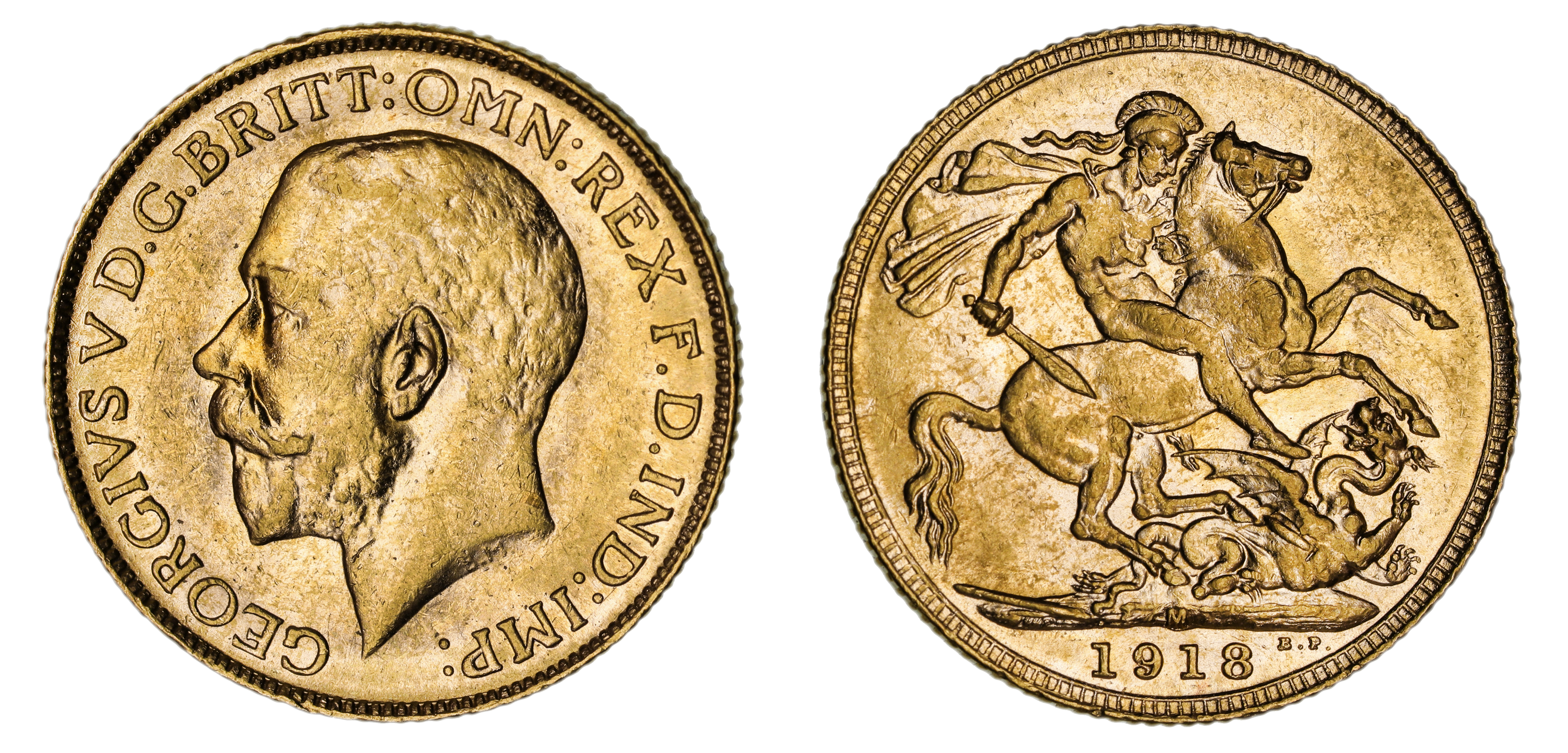 George V, St. George Reverse - Melbourne Mint, Sovereign, 1918, gEF