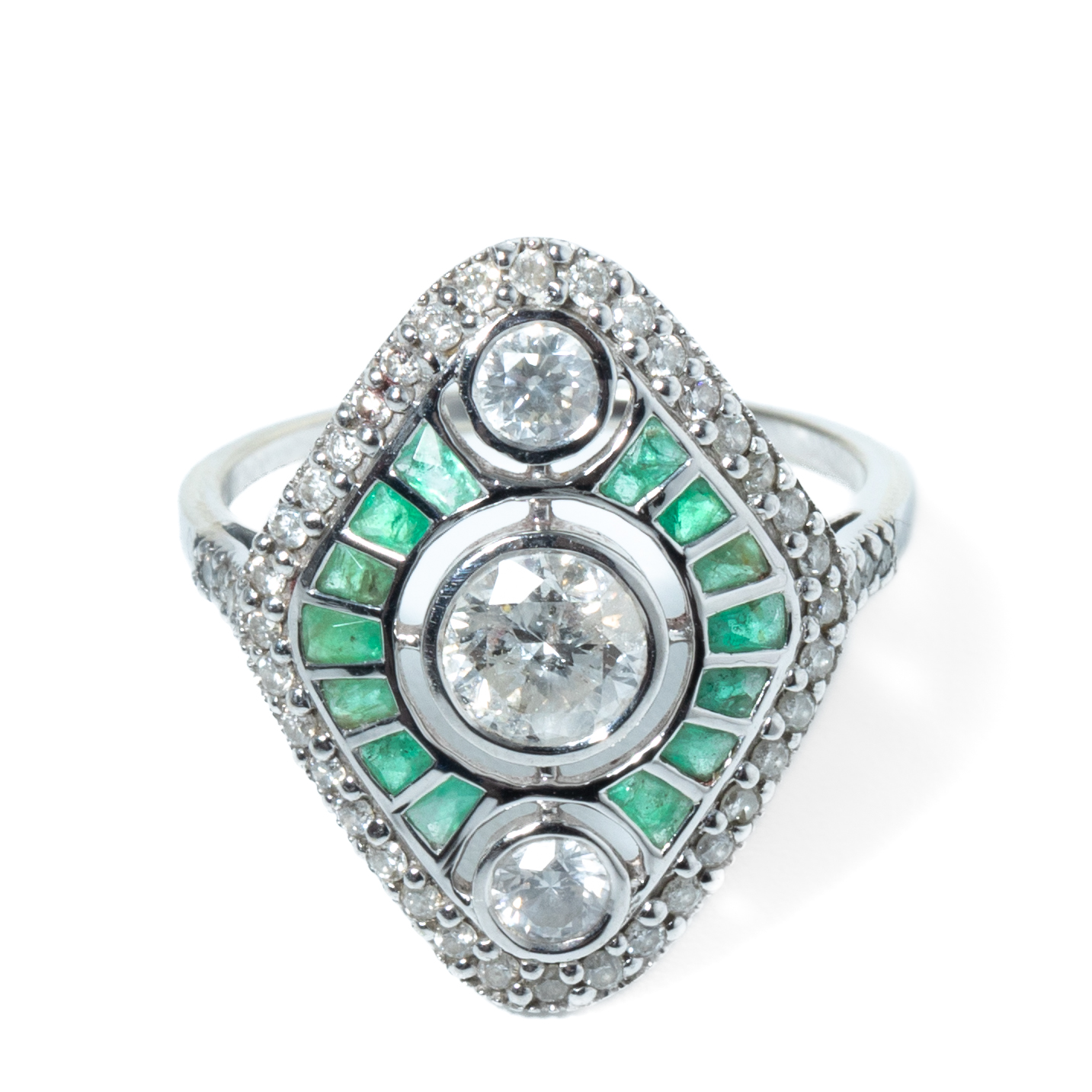 0.88 Carat Diamond & Emerald 14ct Gold Ring,