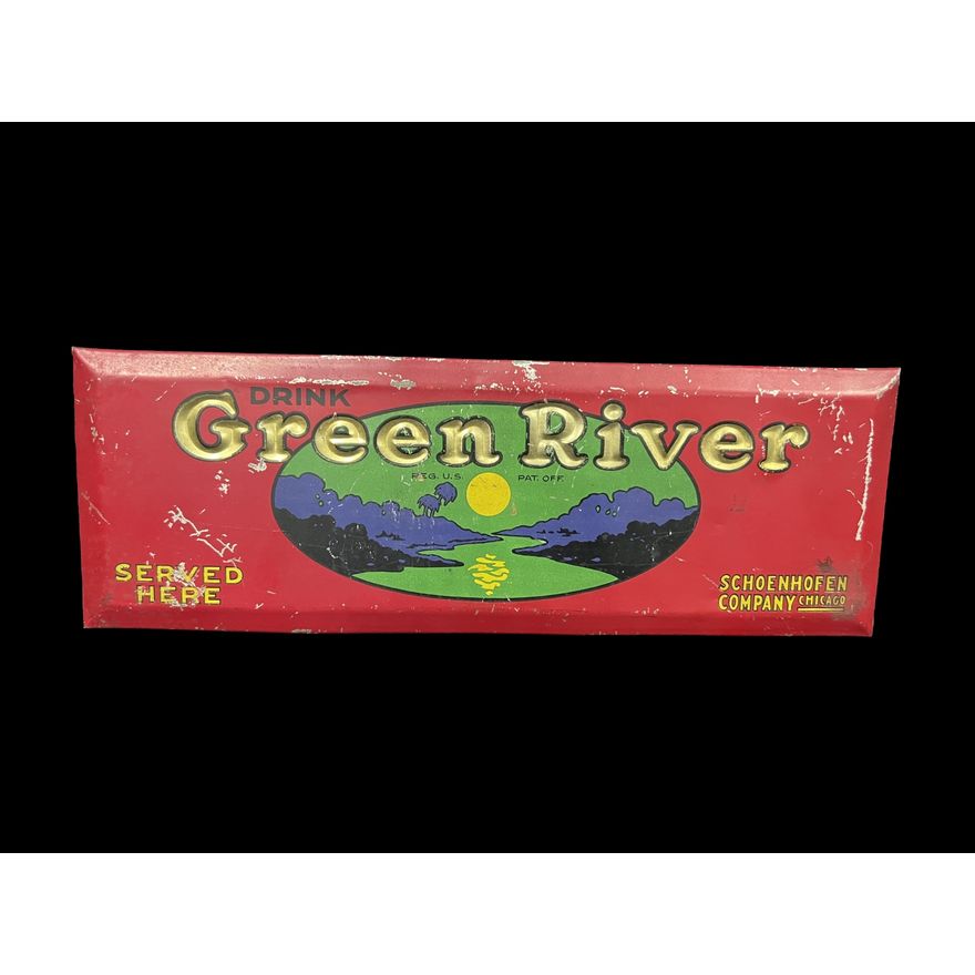 Drink Green River Schoenhofen Co Tin Metal Soda Sign