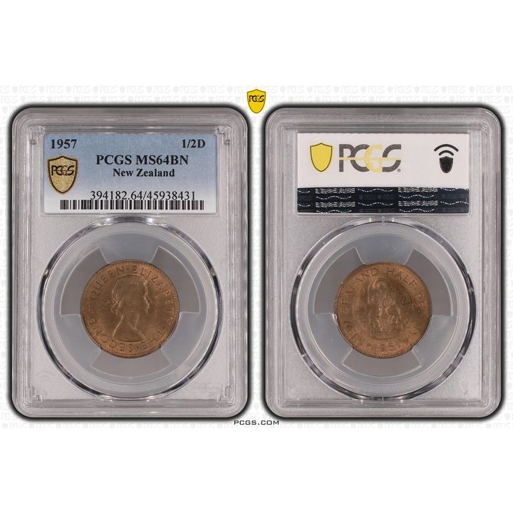 1957 New Zealand Half Penny PCGS - MS64BN POP 3/0 -431