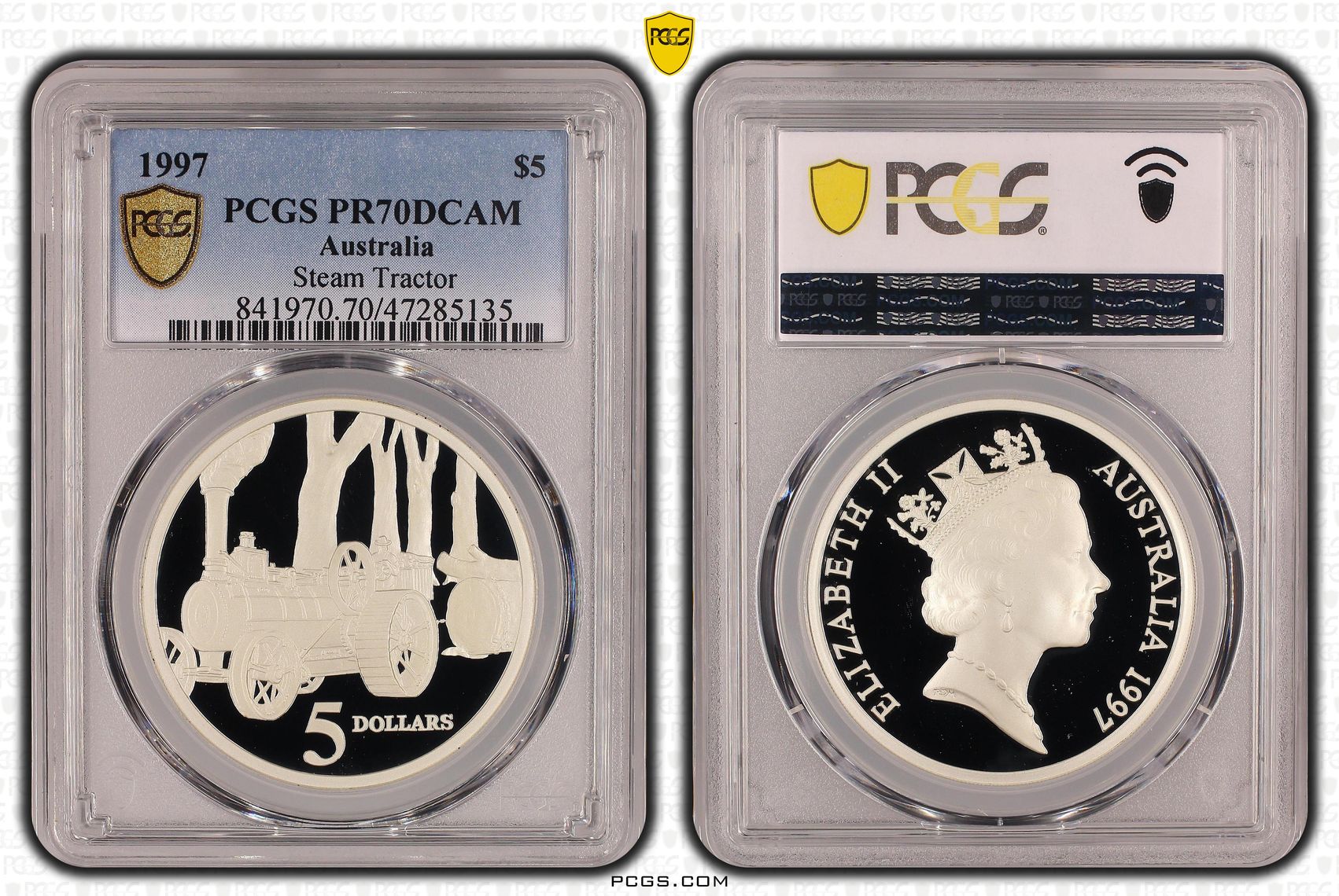 Elizabeth II, Steam Tractor, Pop 10/0, Five Dollar, 1997, PCGS PR70DCAM