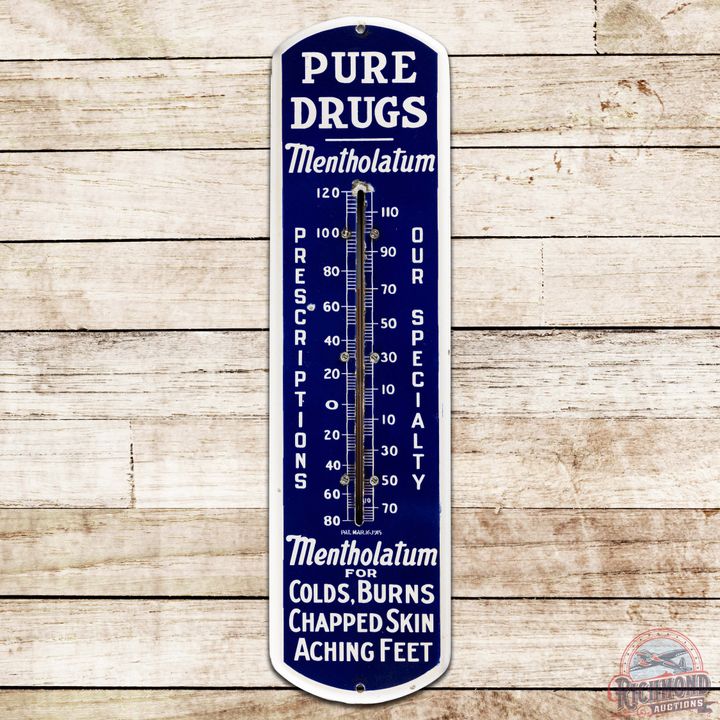 Pure Drugs Mentholatum SS Porcelain Thermometer Sign