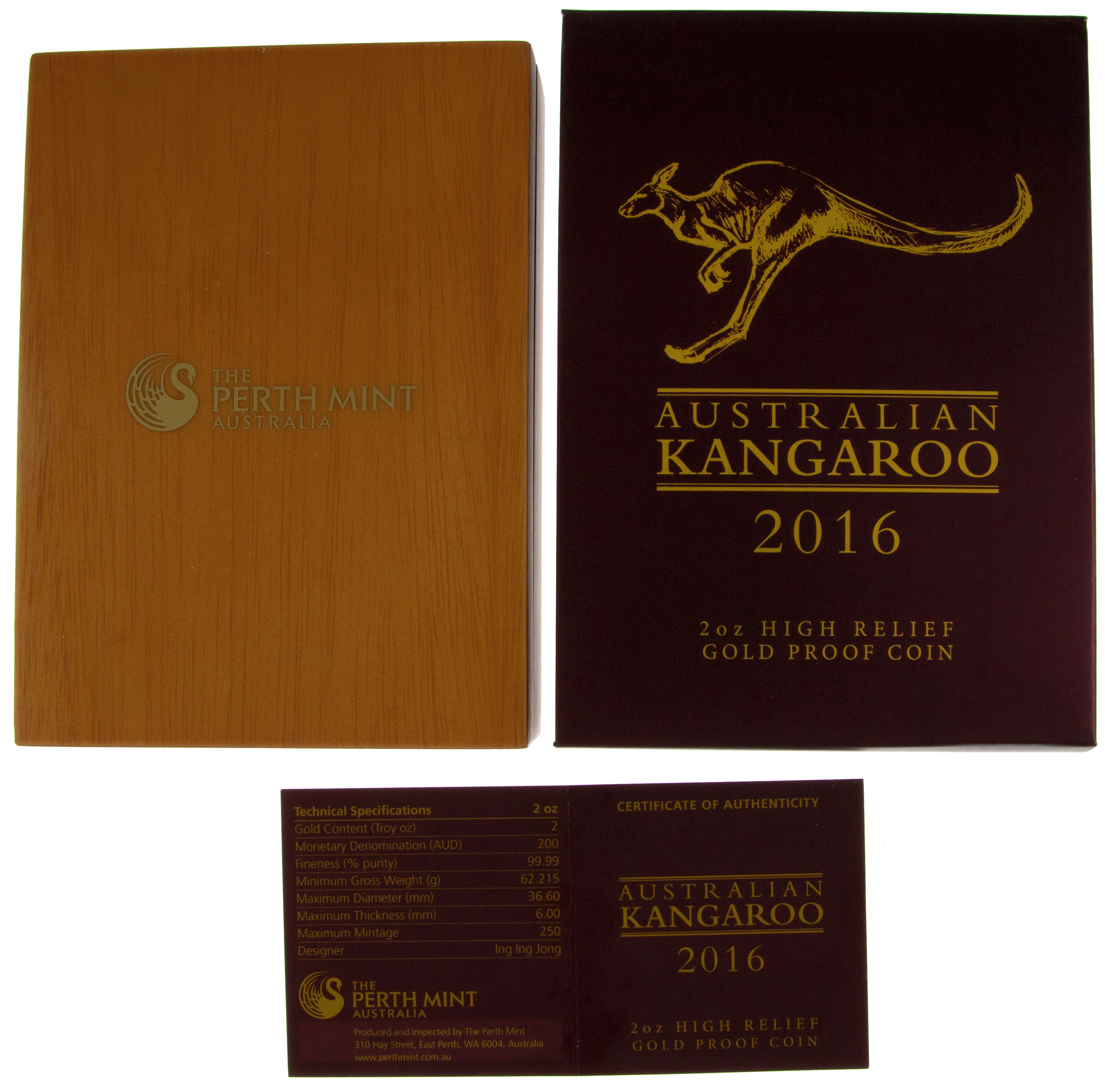 Elizabeth II, Australian Kangaroo Gold Coin Series, Two Hundred Dollars, 2016, FDC