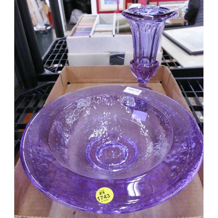 2pc Amethyst Glass Vase & Bowl- 8 to 10''