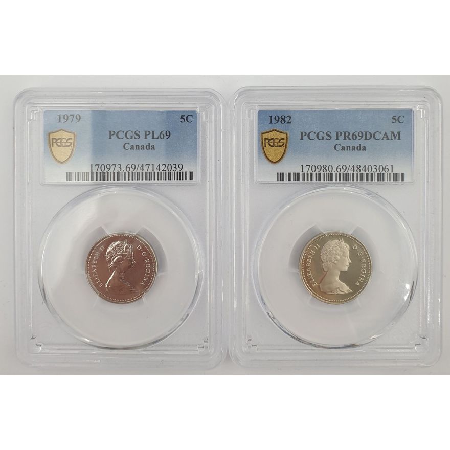 PCGS Graded Canadian 5c Coins (x2)