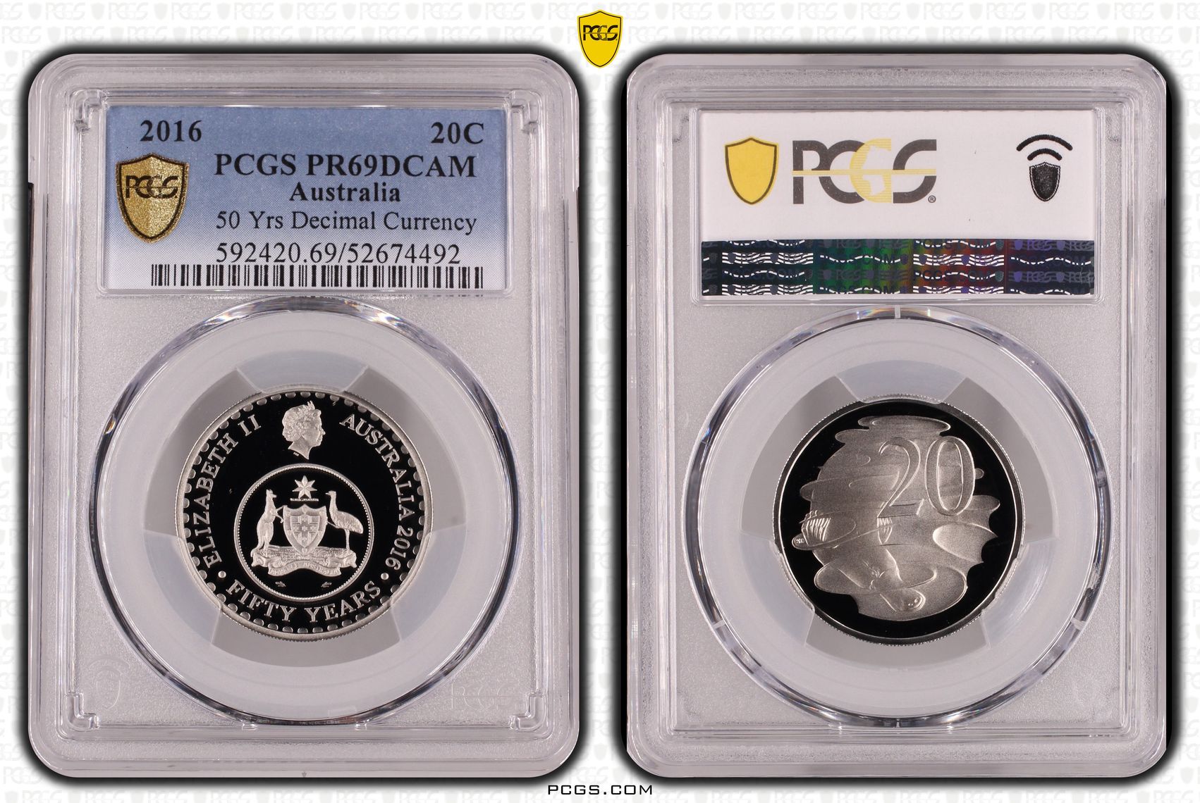 50 Yrs Decimal Currency, Twenty Cent, 2016, PCGS PR69DCAM