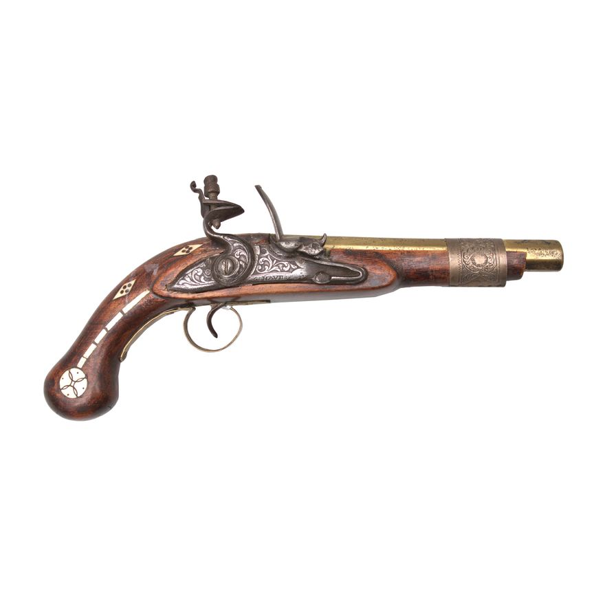 PISTOLET SKAŁKOWY W STYLU XVIII W., REPLIKA XX-WIECZNA