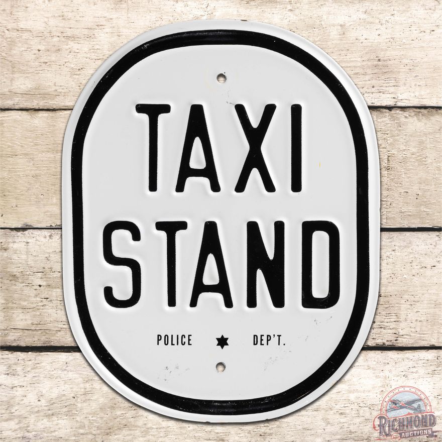 Nice Taxi Stand Police Dept. Emb. Single Sided Porcelain Sign