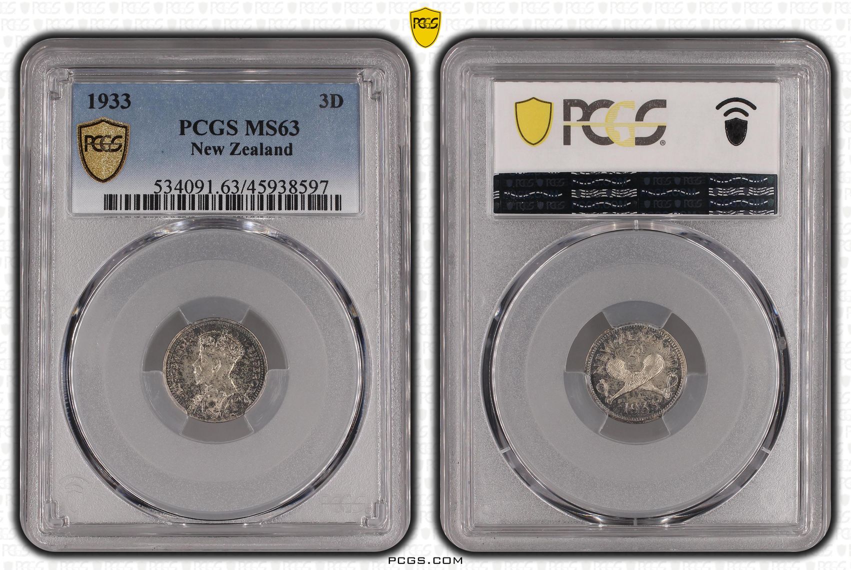 1933 New Zealand Threepence Silver PCGS - MS63 -597