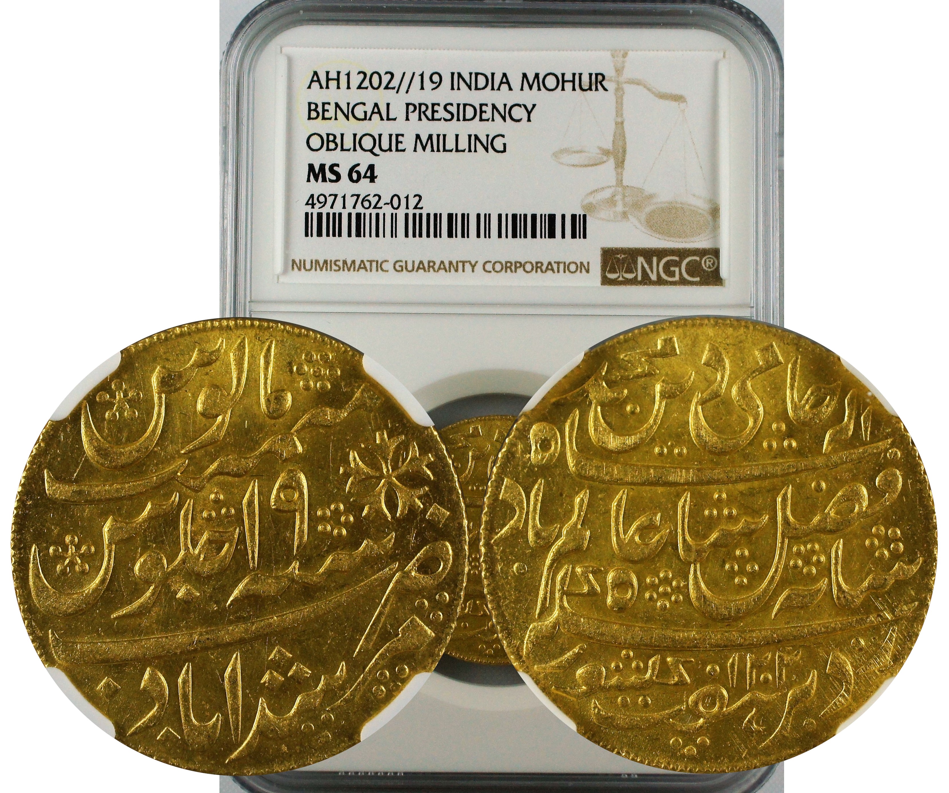 India AH1202//19 Bengal Presidency Gold Mohur Murshidabad NGC MS64