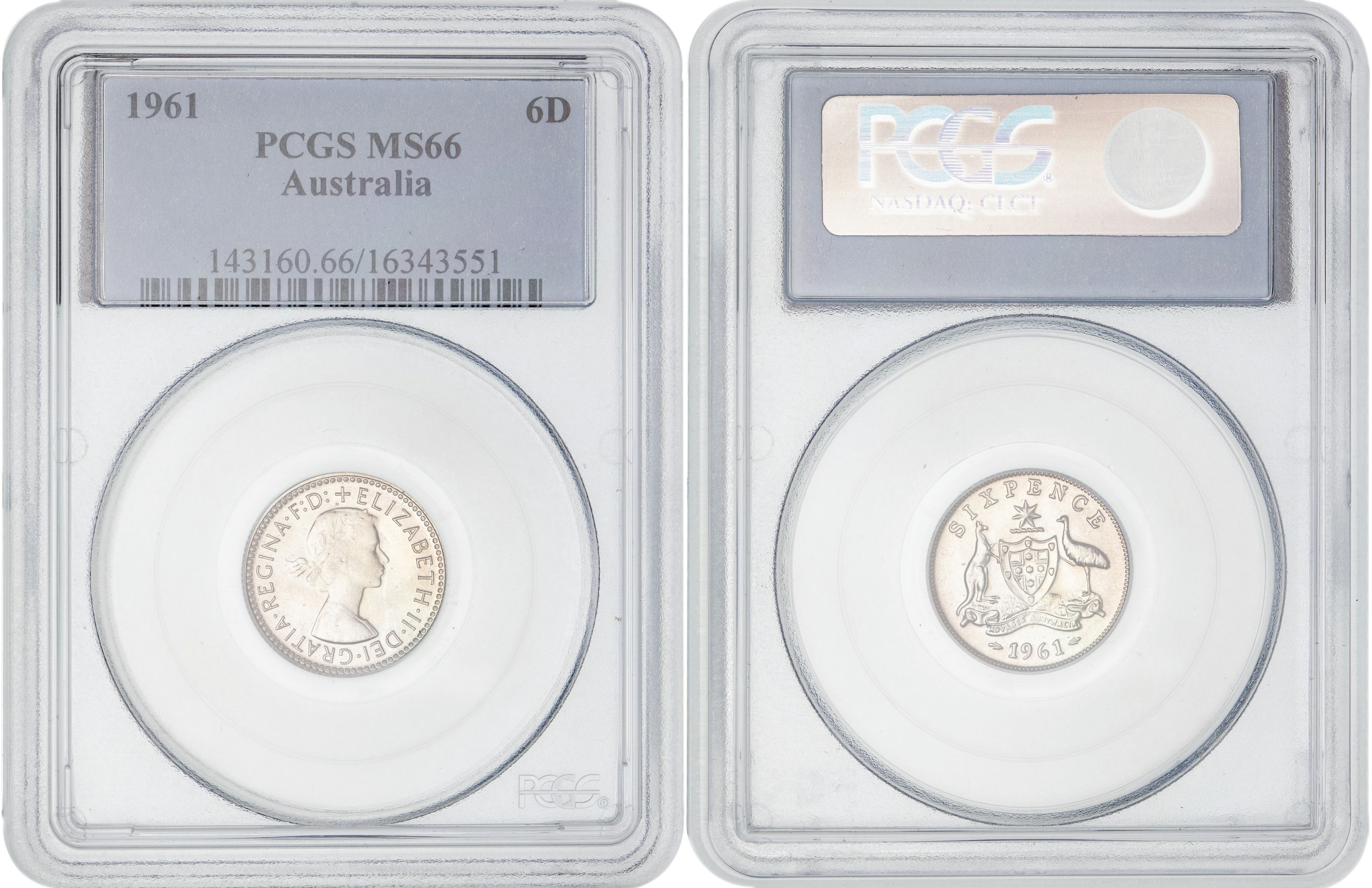Elizabeth II, Sixpence, 1961, PCGS MS66