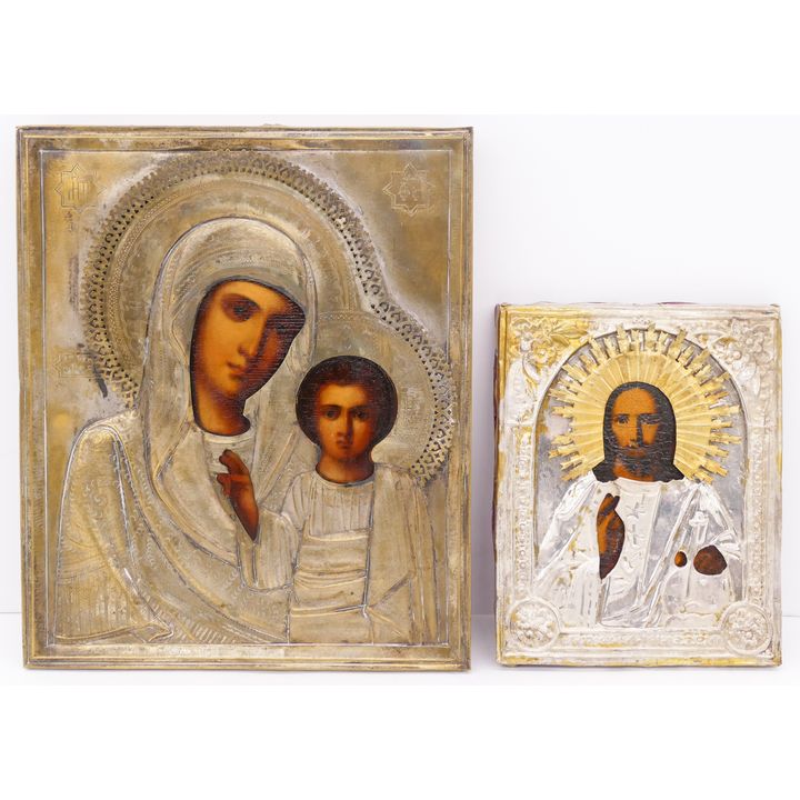 2pc Antique Russian Oklad Icons