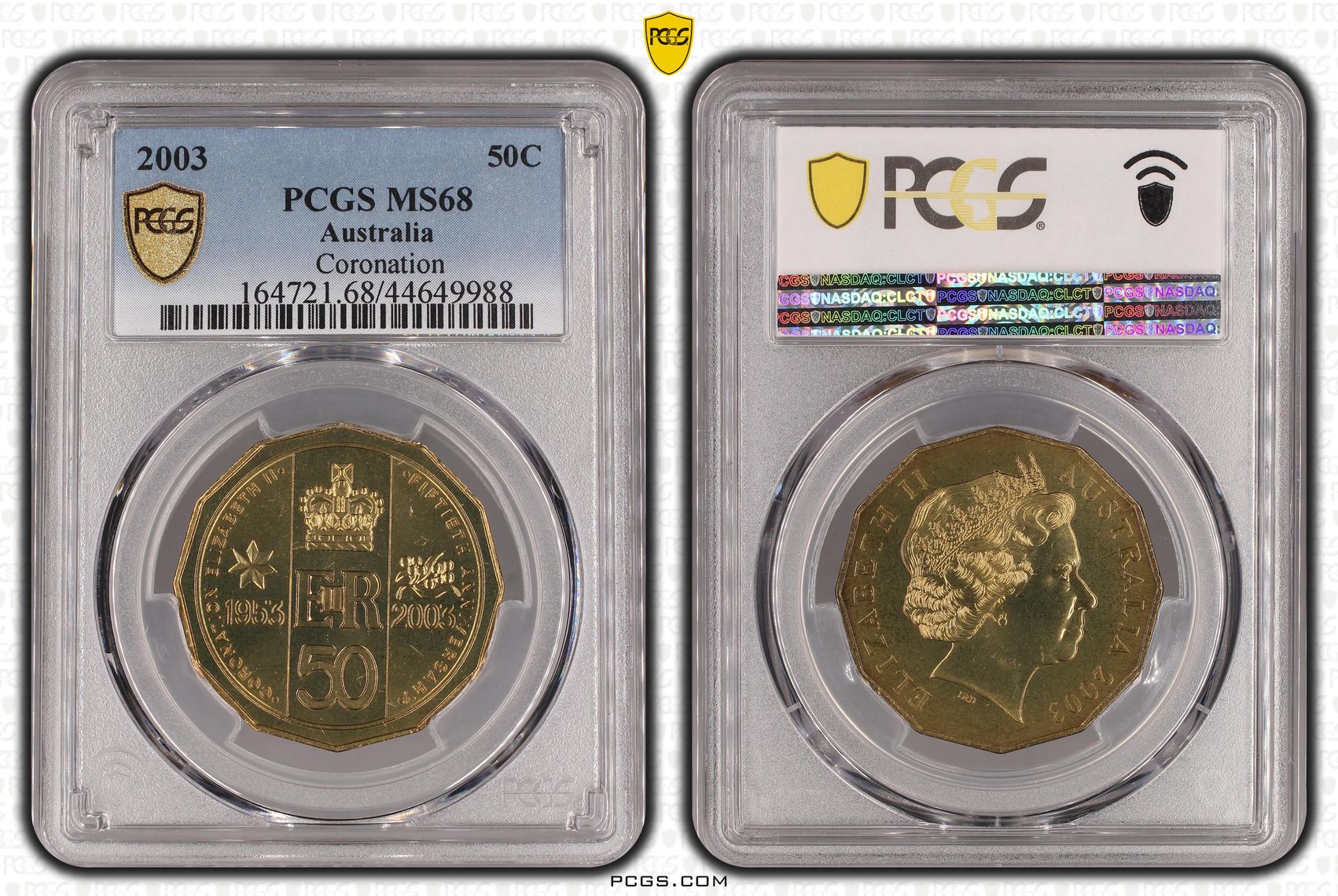 2003 Australian Fifty Cent, 50c Coronation PCGS - MS68 -988