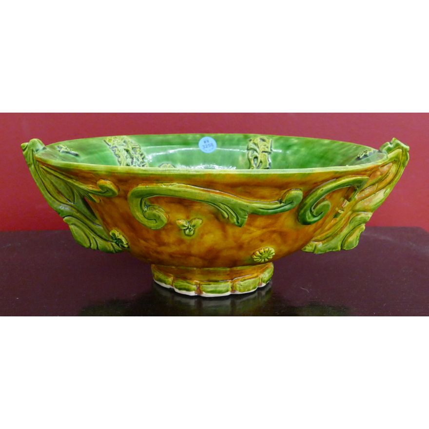 Chinese Sancai Glazed Handled Bowl 13'' Diameter