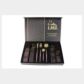 LMA 24 Piece Two Tone Flatware Set In Elegant Noir Gift Box |