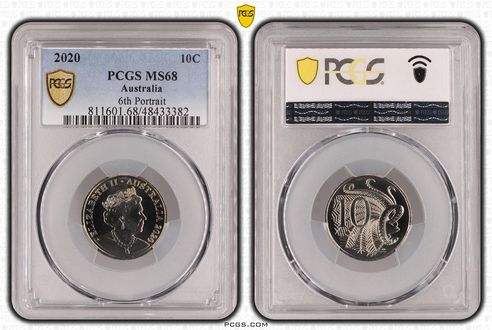 Elizabeth II, 6th Portrait, Ten Cent, 2020, PCGS MS68