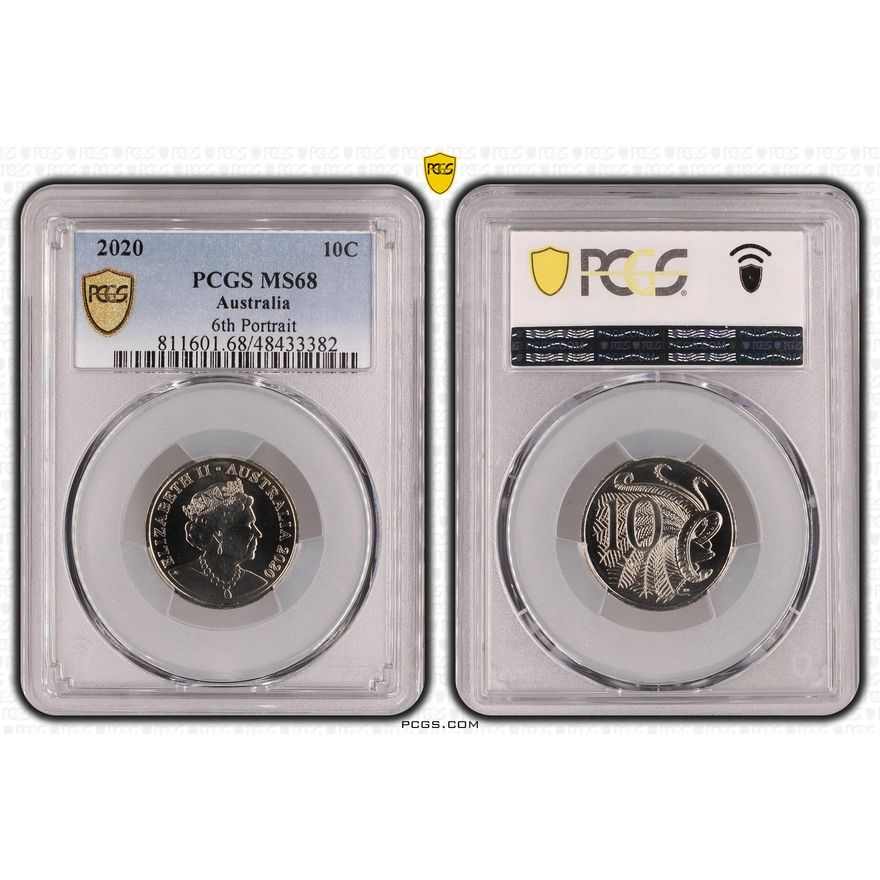 Elizabeth II, 6th Portrait, Ten Cent, 2020, PCGS MS68