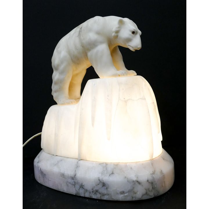 Art Deco Carved Alabaster Polar Bear Accent Lamp