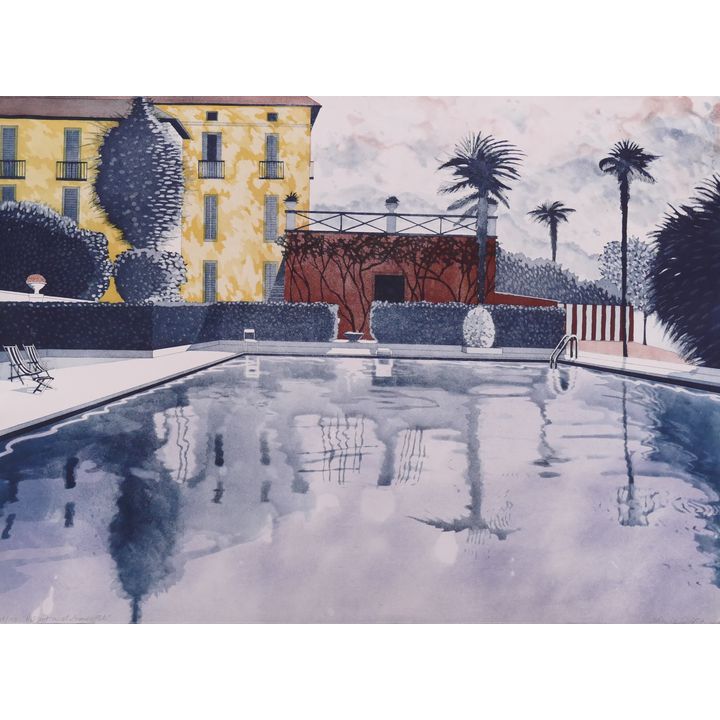 Sherrie Wolf (b. 1952, Oregon) 'Reflections at Grand Hotel' Hand Colored Etching. Dated 1986. Edition 28/150.