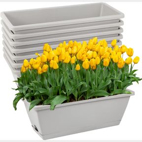 8PCS WINDOW BOX PLANTER, 17"X7"X6.3" FLOWER WINDOW BOXES, RECTANGLE PLANTERS BOX WITH DRAINAGE HOLES AND TRAYS, PLASTIC VEGETABLE