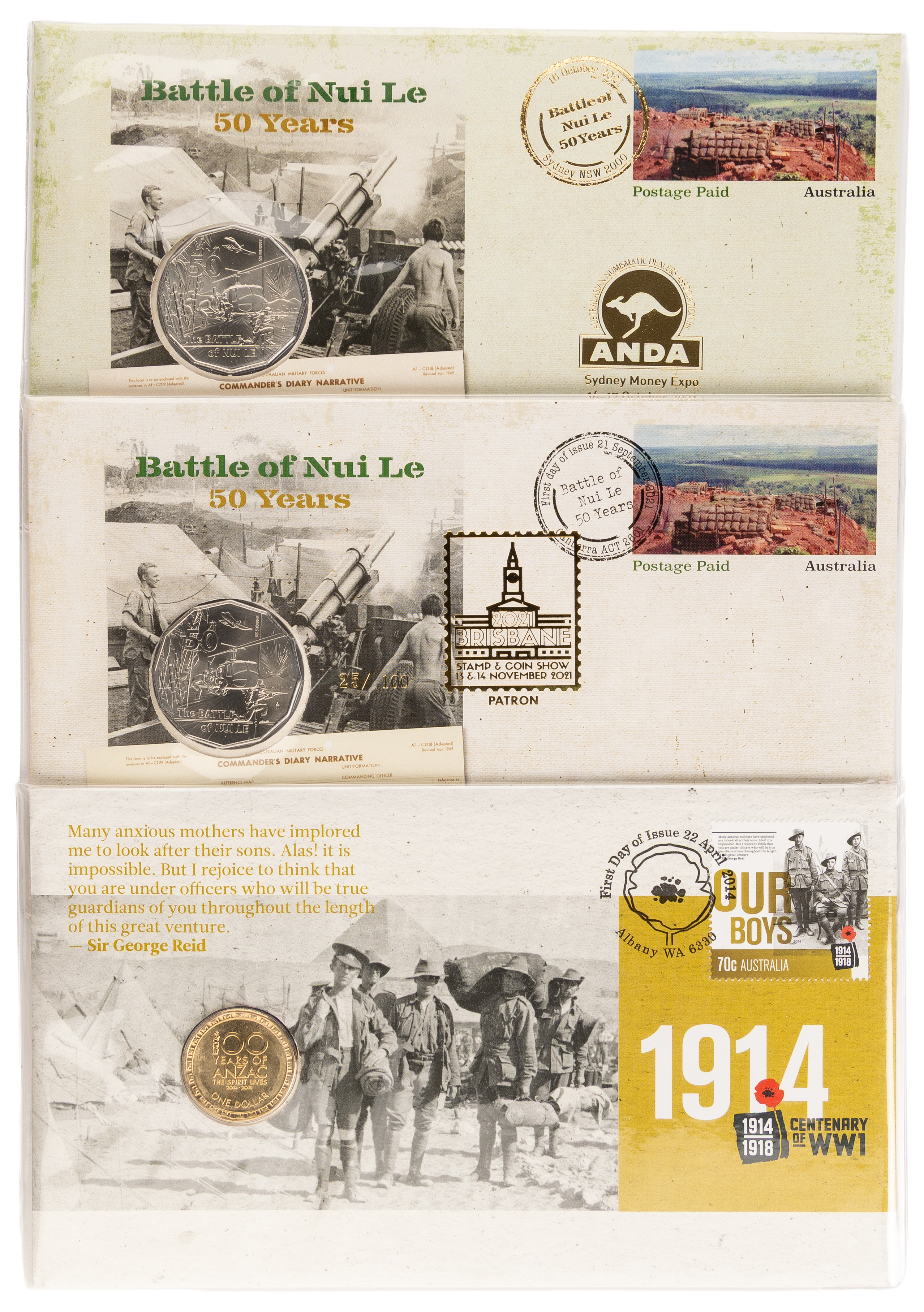 203 · Centenary of WWI & Battle of Nui Le 50 Years, Fifty Cents - One Dollar, 2014 - 2021,  UNC