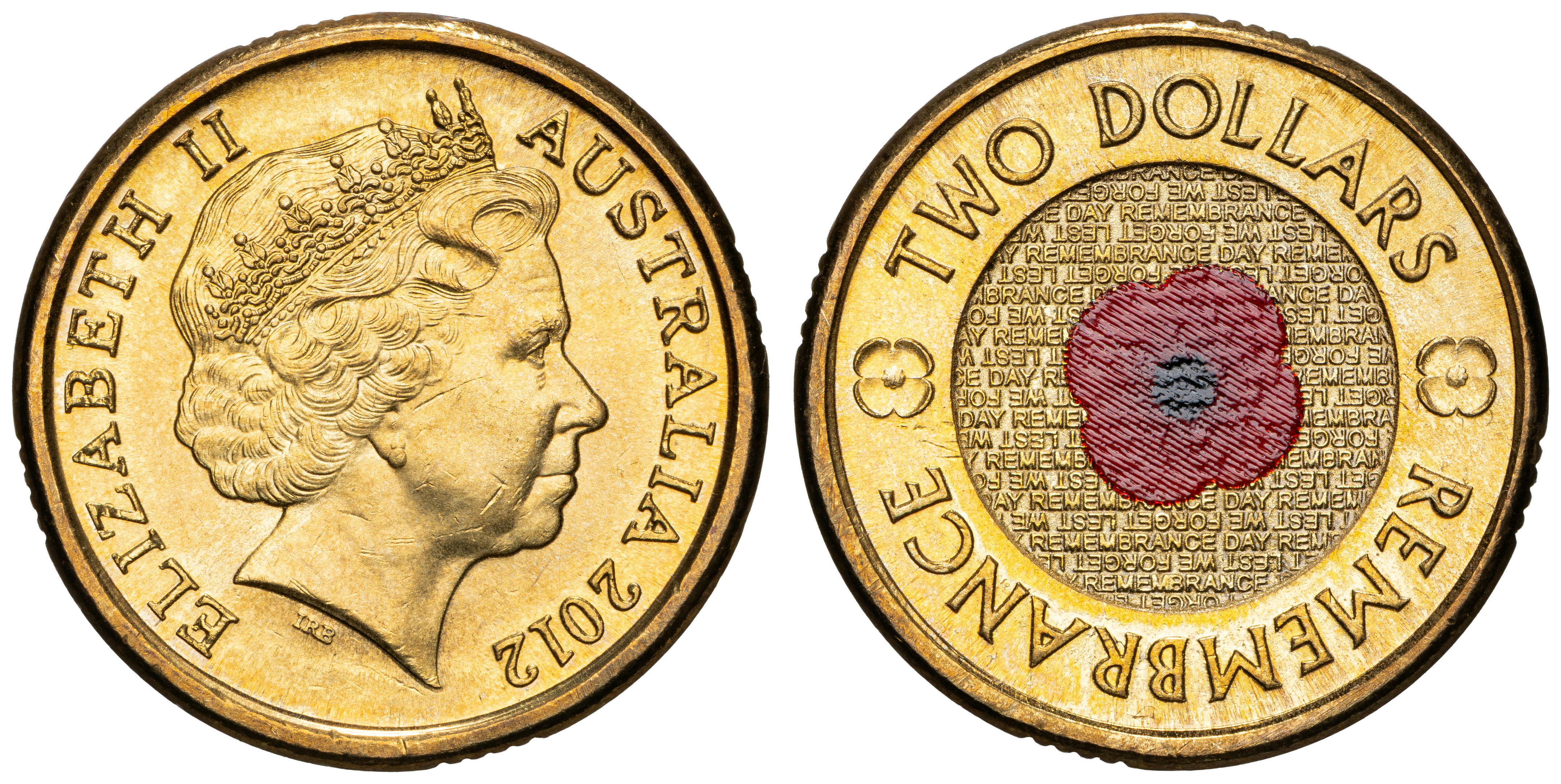 Elizabeth II, Remembrance Day - Red Poppy, Two Dollars, 2012, UNC - FDC