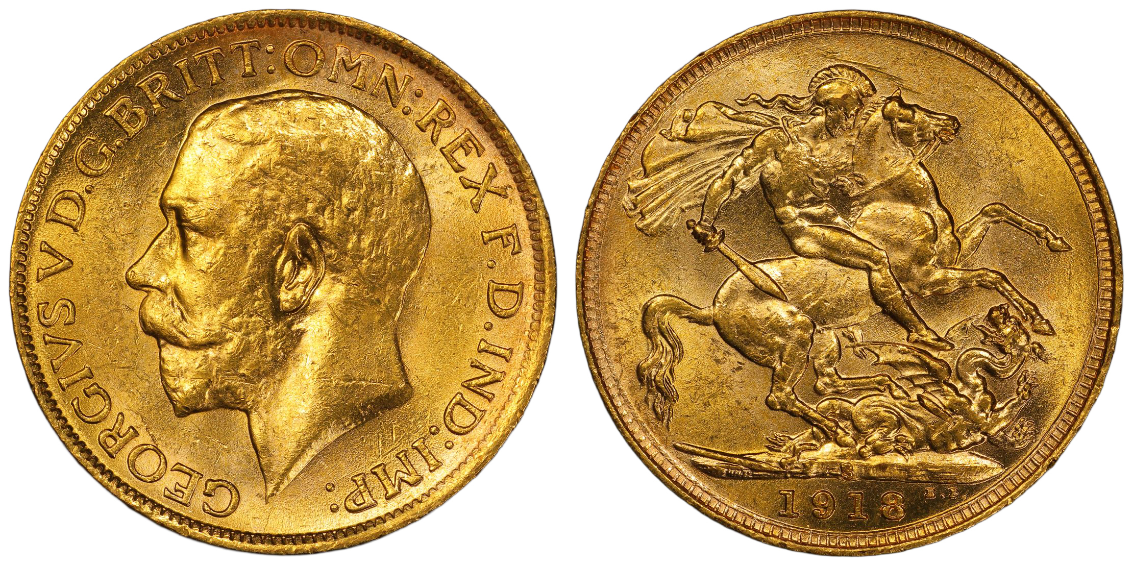 George V, Sovereign, 1918-S, PCGS MS 63