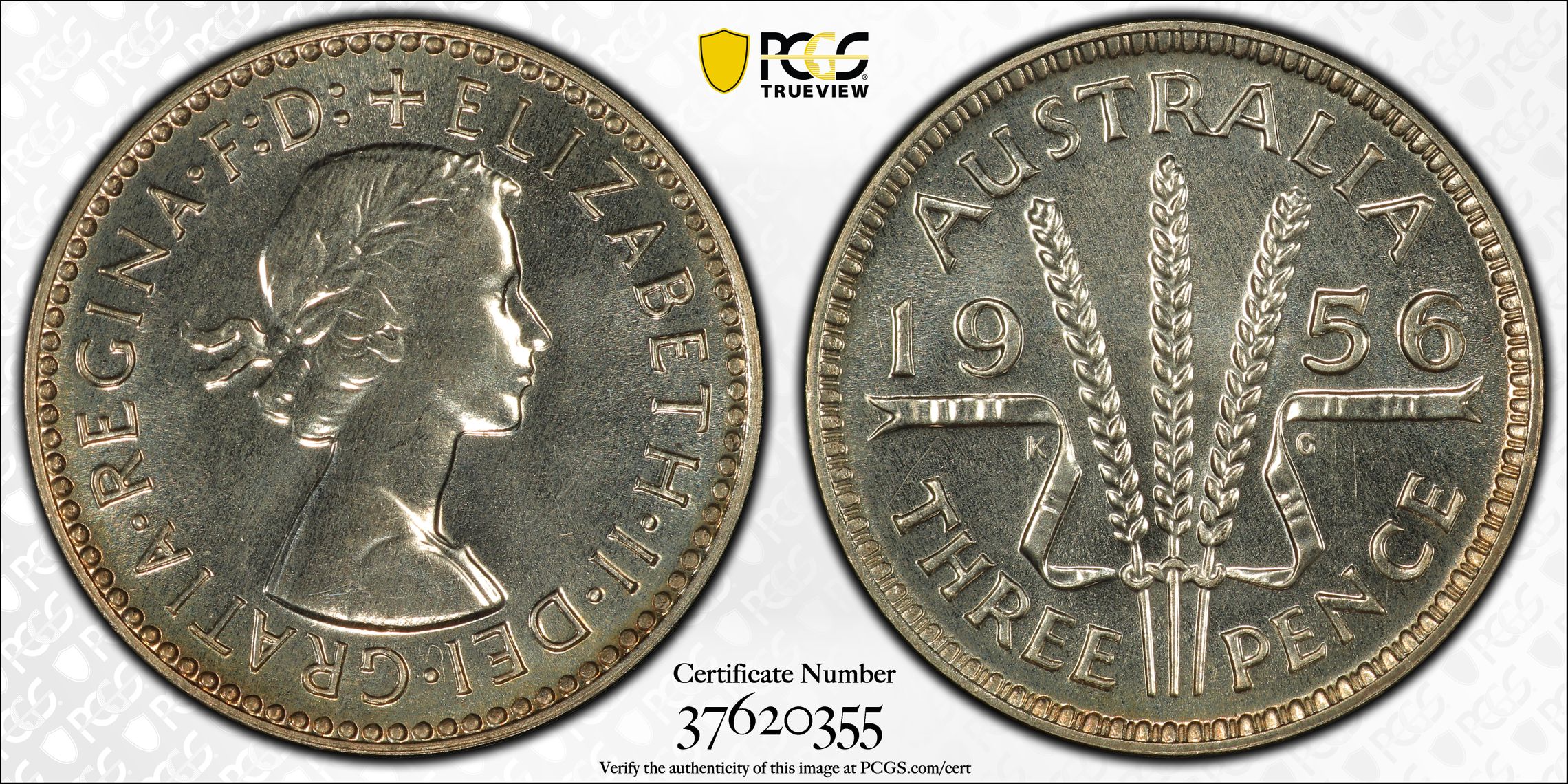 49 · Elizabeth II, Threepence, 1956(m), PCGS PR66