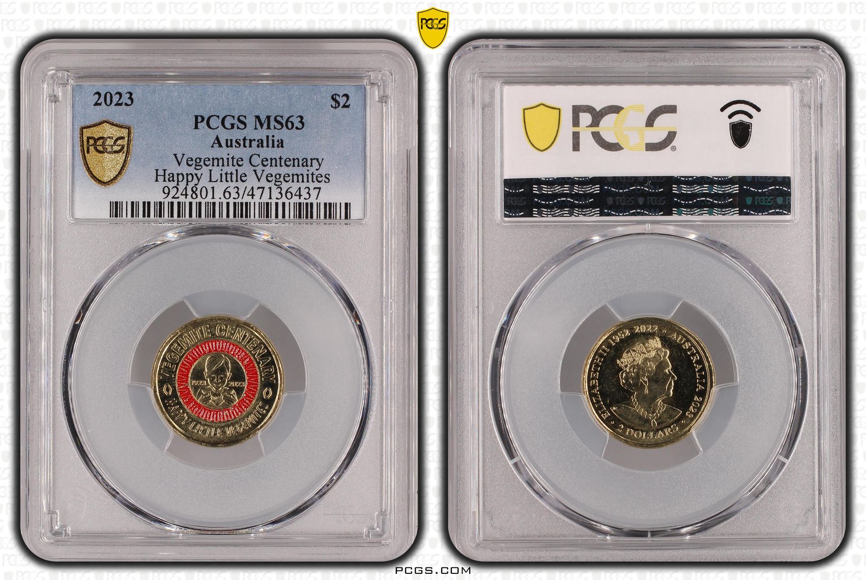 Elizabeth II, Vegemite Centenary - Happy Little Vegemites, Two Dollar, 2023, PCGS MS63