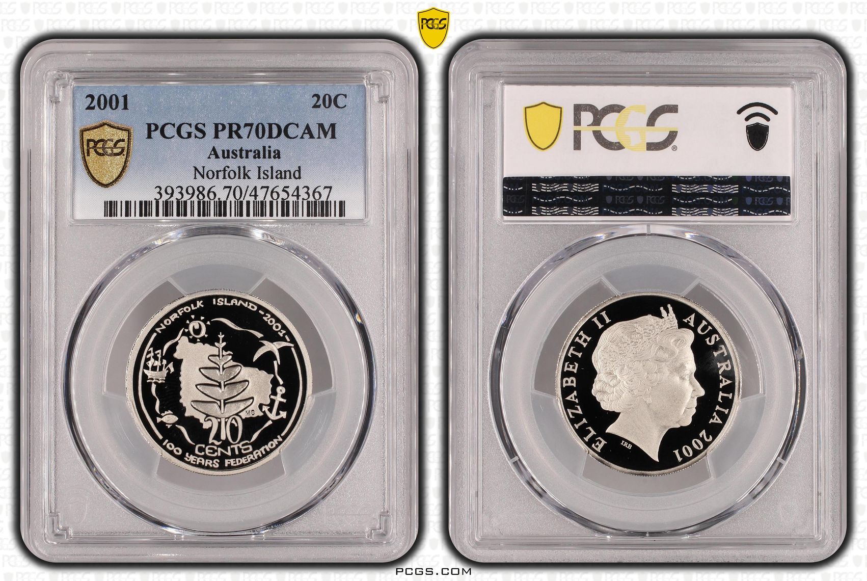 Elizabeth II, Norfolk Island, Twenty Cent, 2001, PCGS PR70DCAM