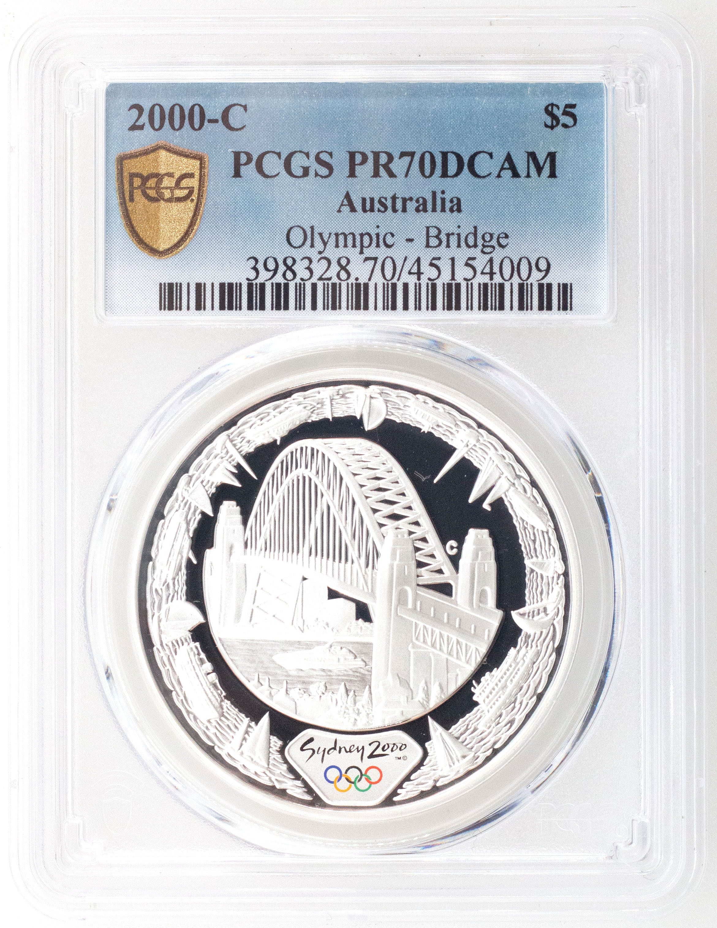 2000-C Australia Five Dollar, $5 Proof Olympics-Sydney Harbor Bridge PCGS - PR70DCAM POP 5/0 -009